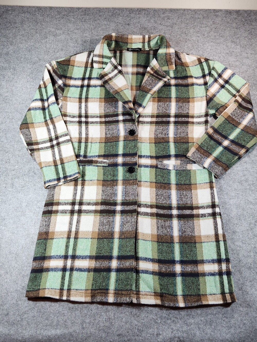 Pretty Garden Women’s Plaid Pea Coat in Mint Green & Brown Small